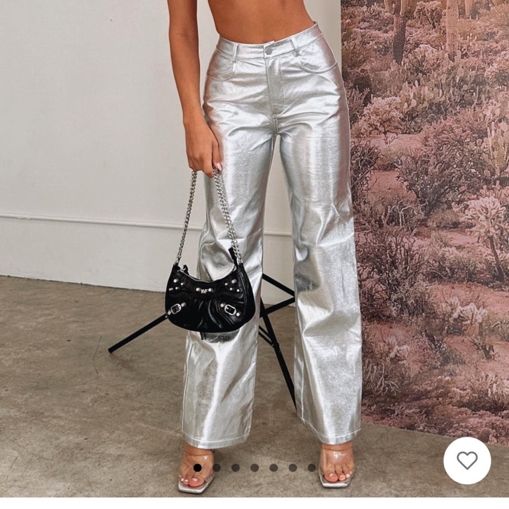 White Fox Boutique Shimmering Silver Straight Leg Pants